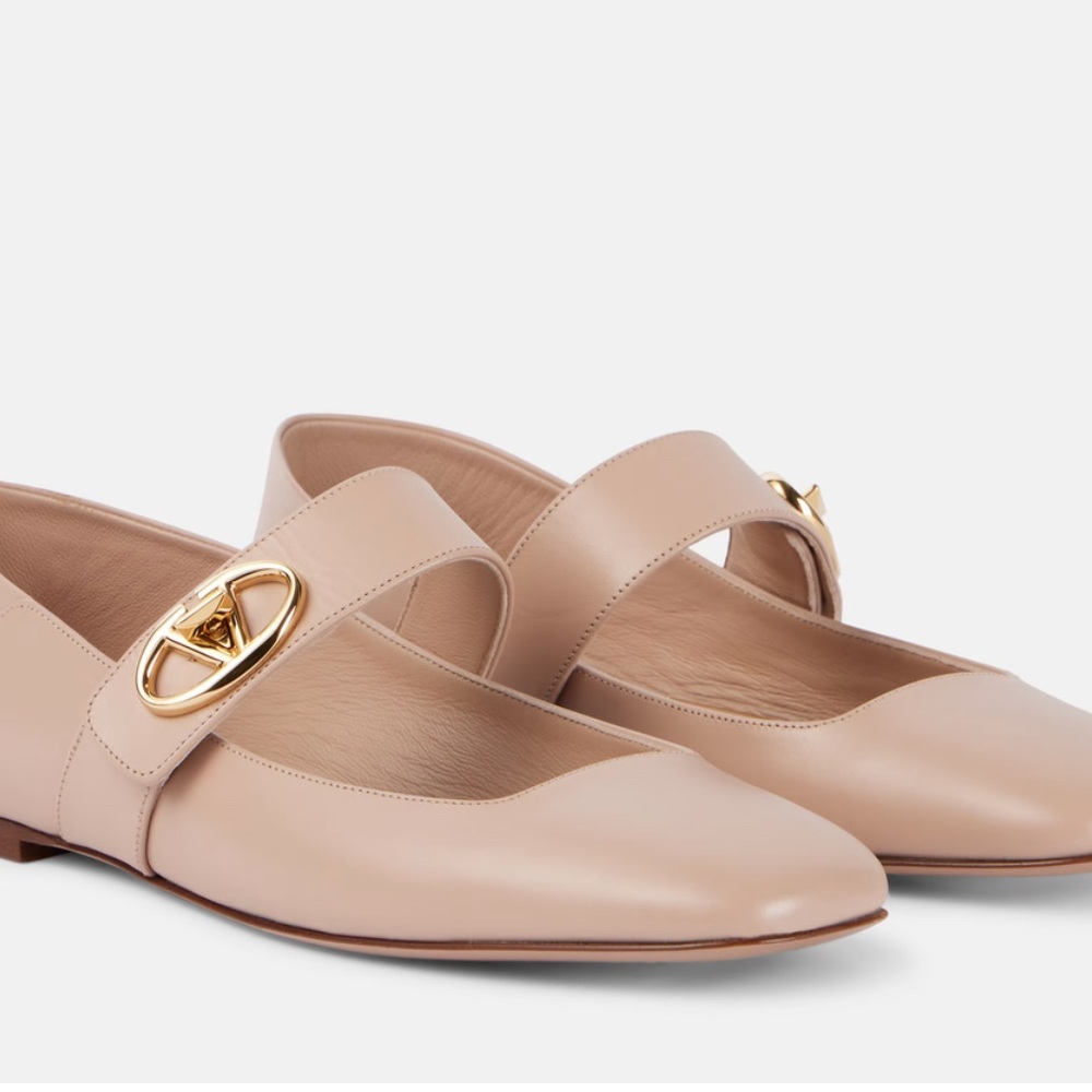 SOLD/ Valentino Garavani beige Flats with Gold Buckle
